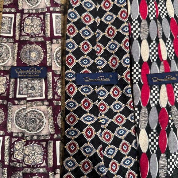 Oscar de la Renta Men's Necktie Tie Silk Red Blue Geometric USA 57-59" Lot of 6 - Picture 3 of 15